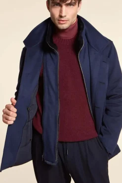 Mens blue jacket with fur collar
