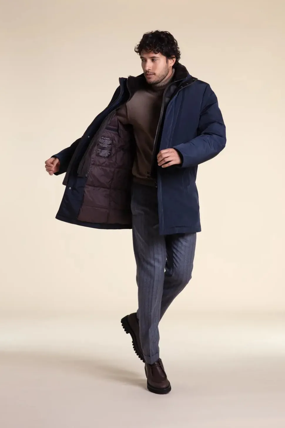 Mens blue winter coat with fur