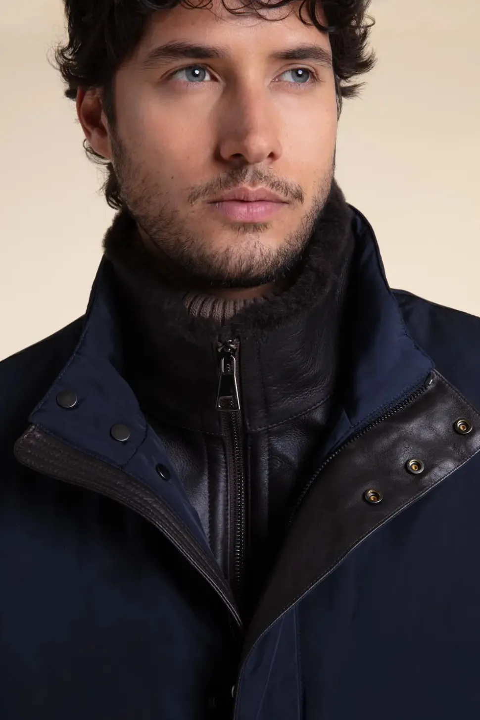 Mens blue winter coat with fur