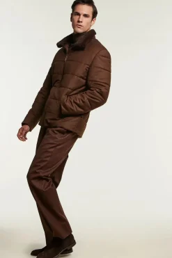 Mens brown jacket with fur collar