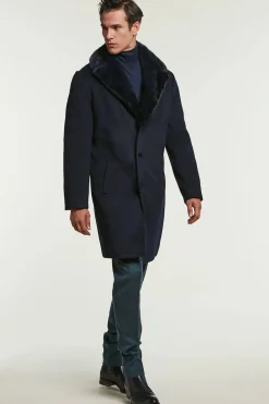 Mens cashmere coat with mink collar