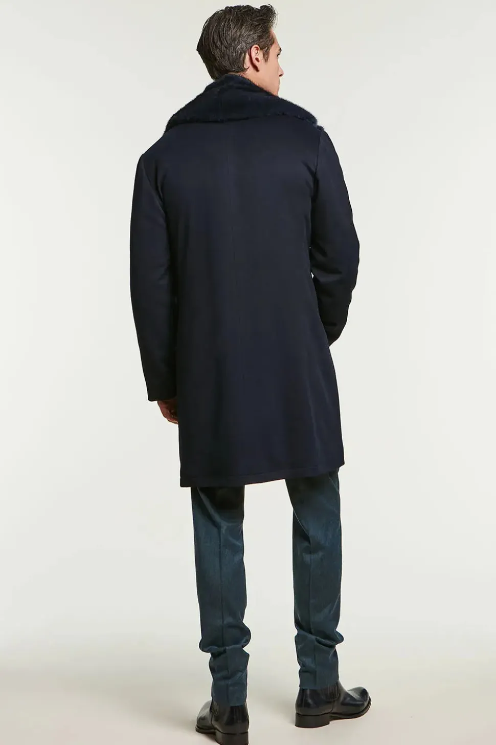 Mens cashmere coat with mink collar