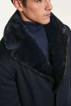 Mens cashmere coat with mink collar