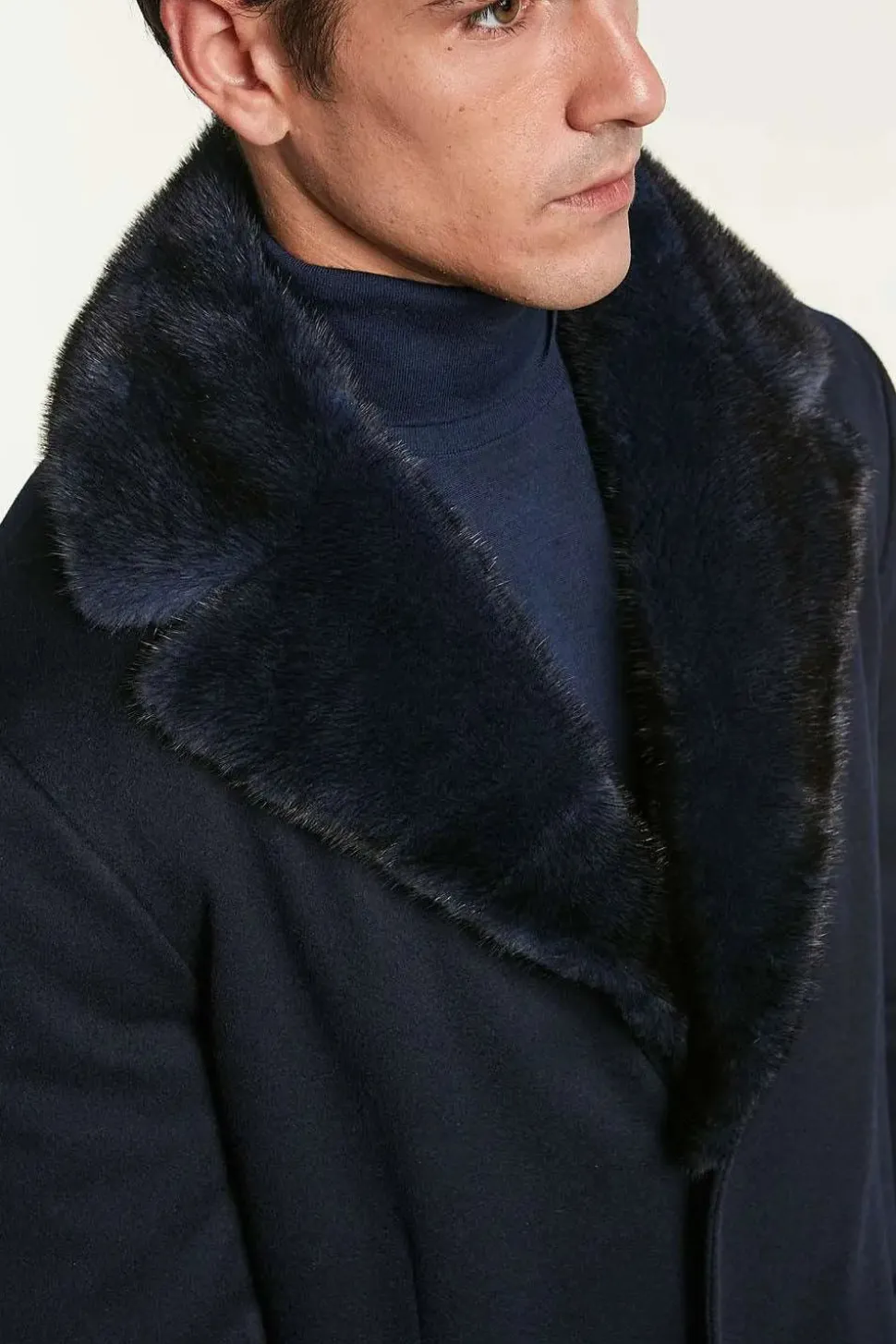 Mens cashmere coat with mink collar