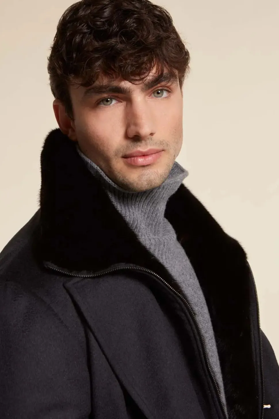Mens cashmere coat with mink