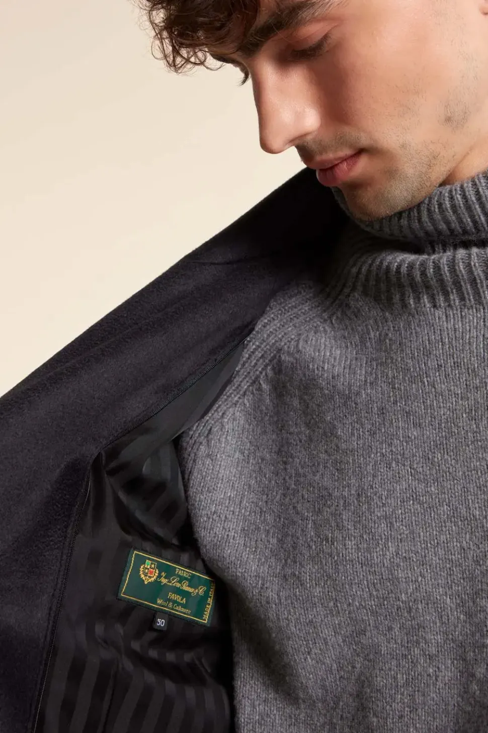 Mens cashmere coat with mink
