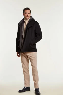 Mens coat with fur hood