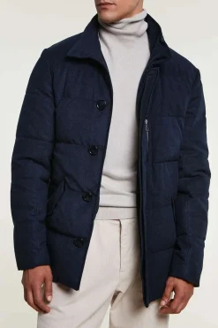 Mens down coat with fur hood