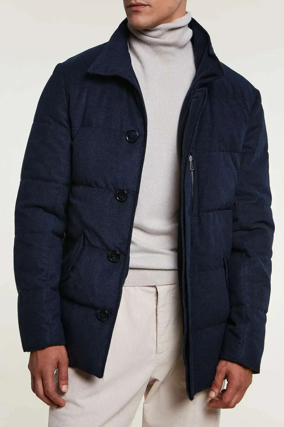 Mens down coat with fur hood