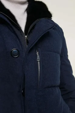 Mens down coat with fur hood