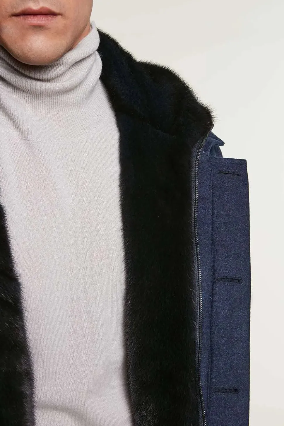 Mens down coat with fur hood
