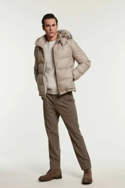 Mens down jacket with fur hood
