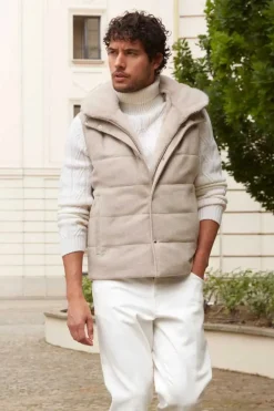 Mens fur vest with mink hood