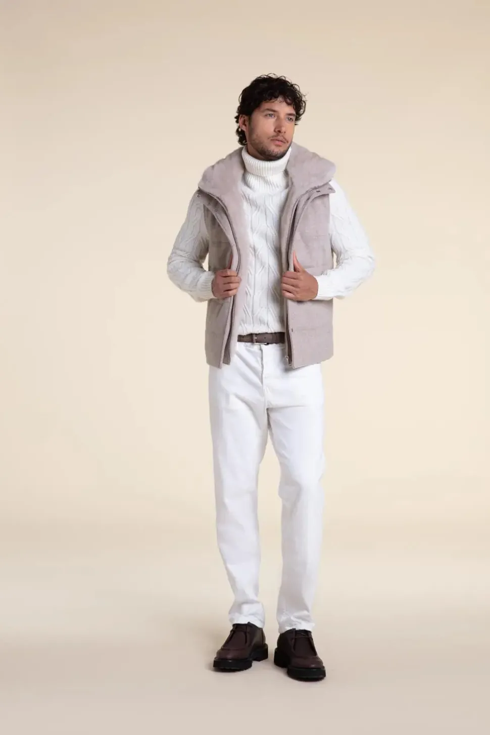 Mens fur vest with mink hood