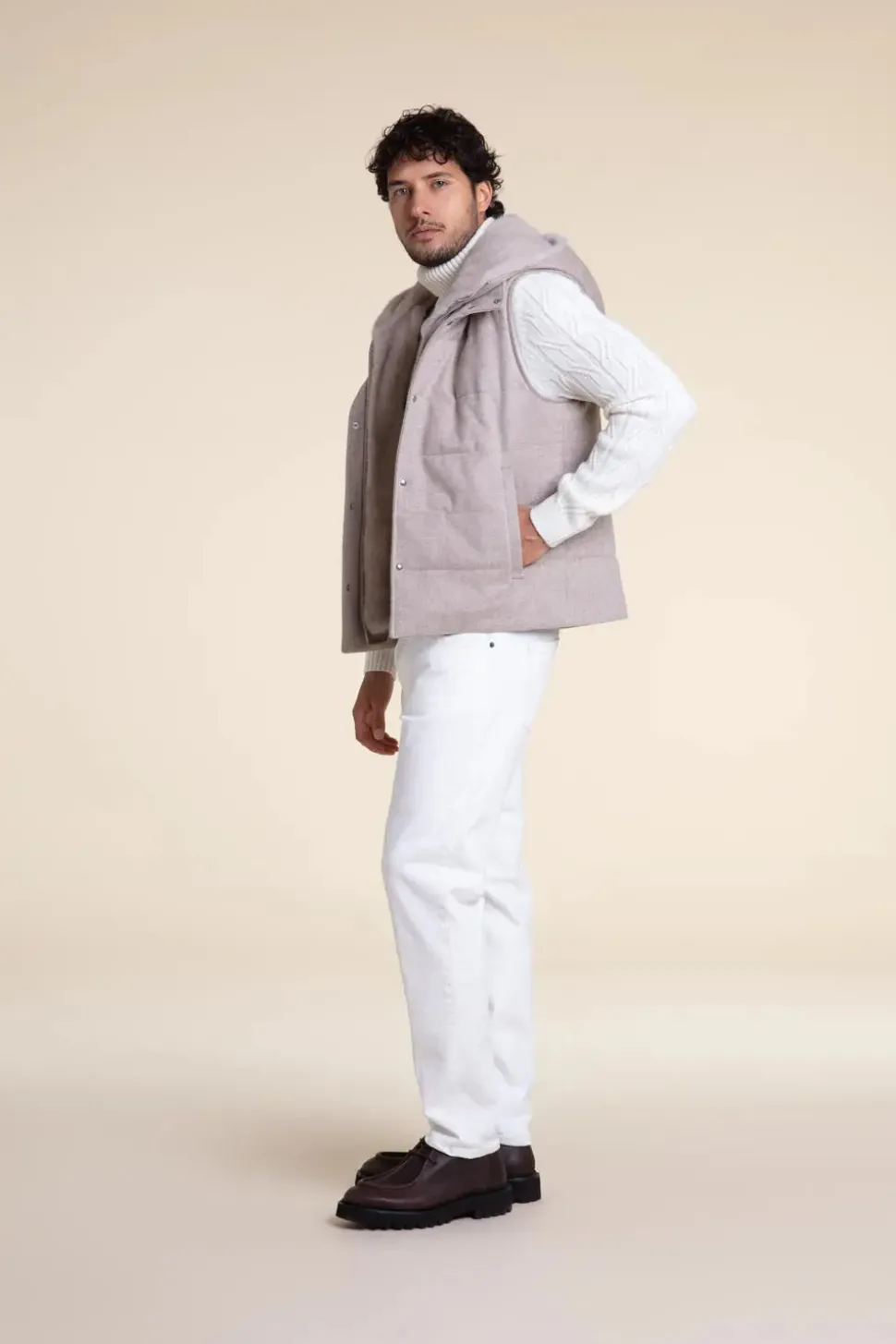 Mens fur vest with mink hood