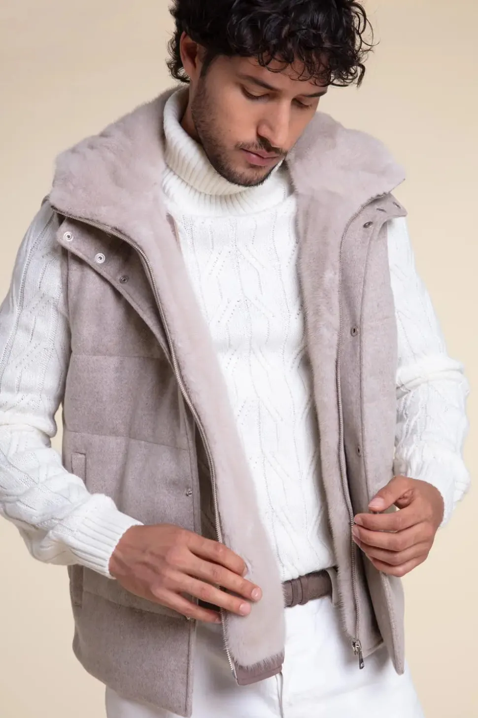 Mens fur vest with mink hood