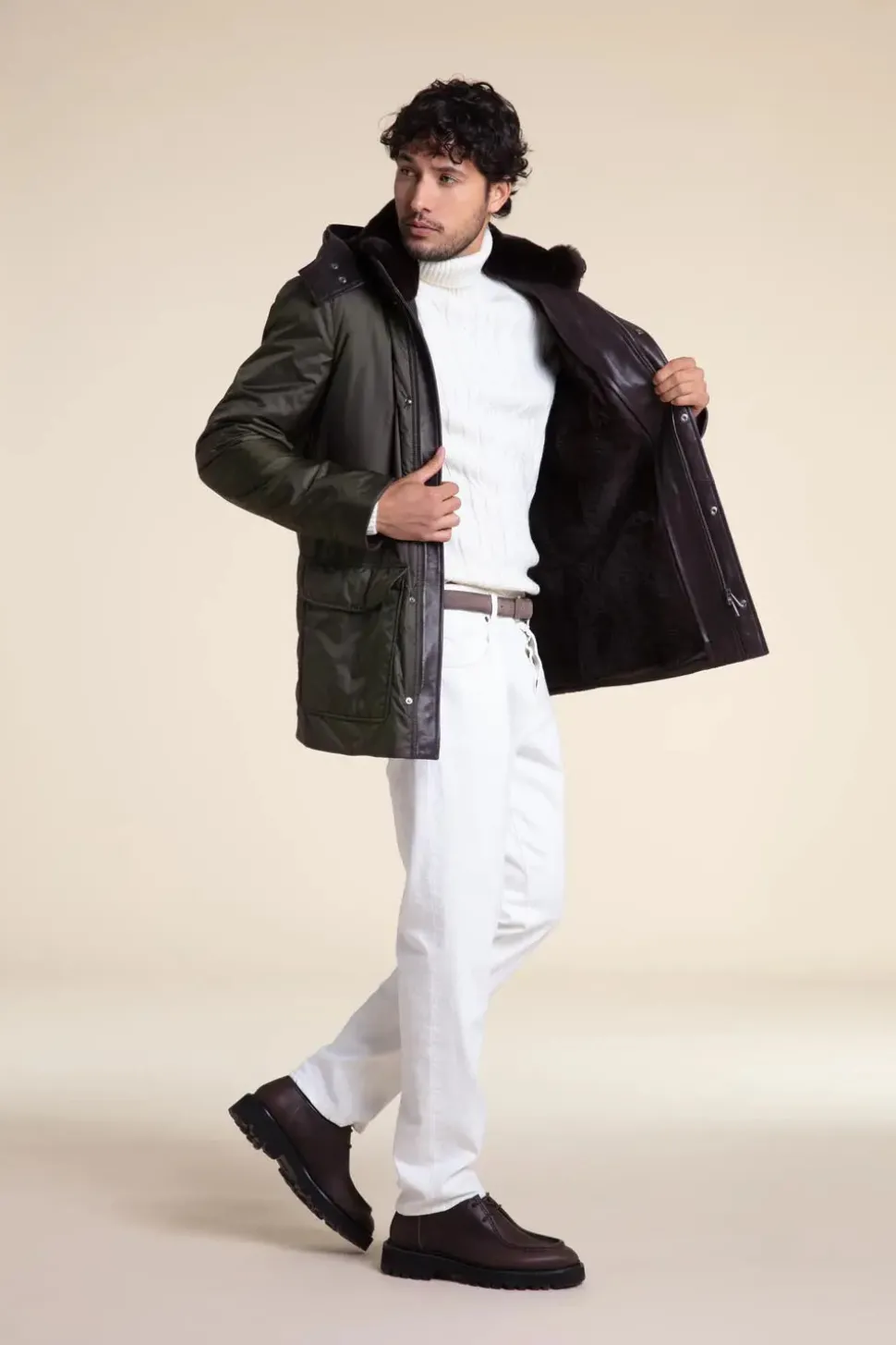 Mens green parka coats with fur hood