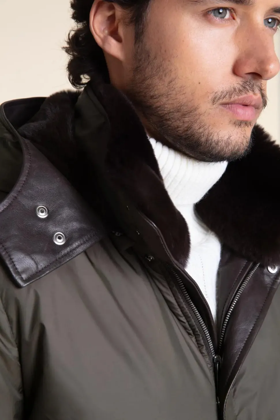 Mens green parka coats with fur hood
