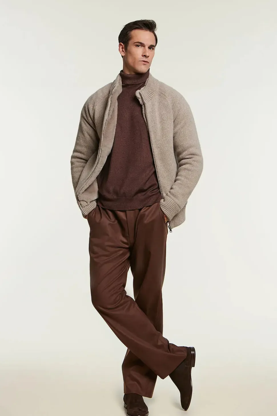 Mens knitted bomber with fur