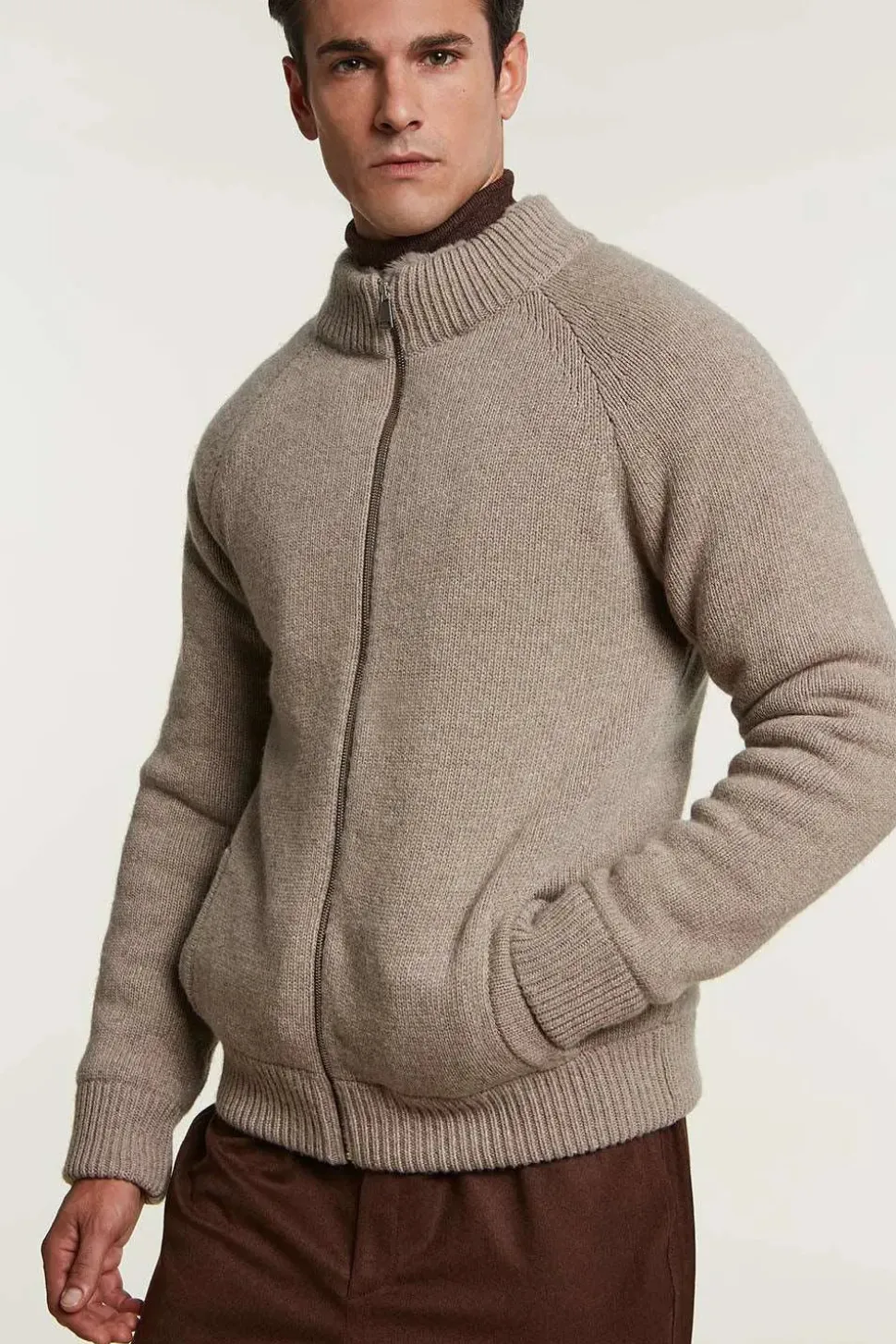 Mens knitted bomber with fur