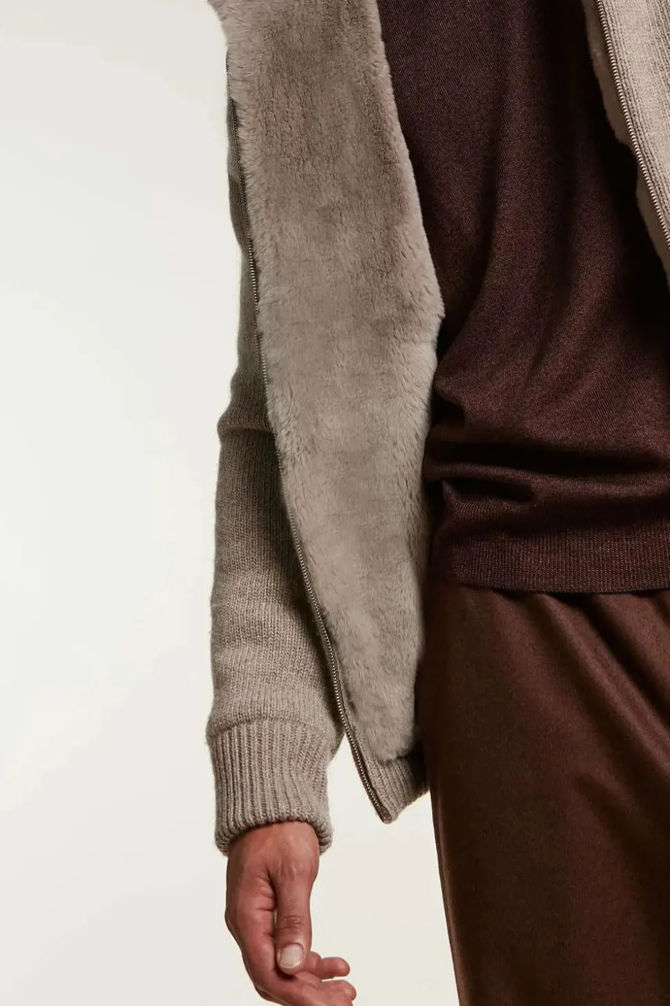 Mens knitted bomber with fur