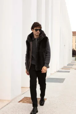 Mens mink vest with hood