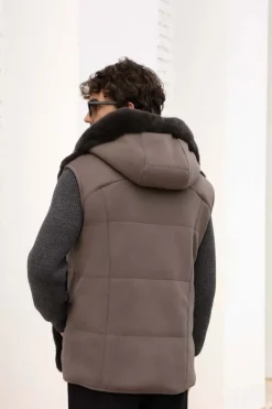 Mens mink vest with hood