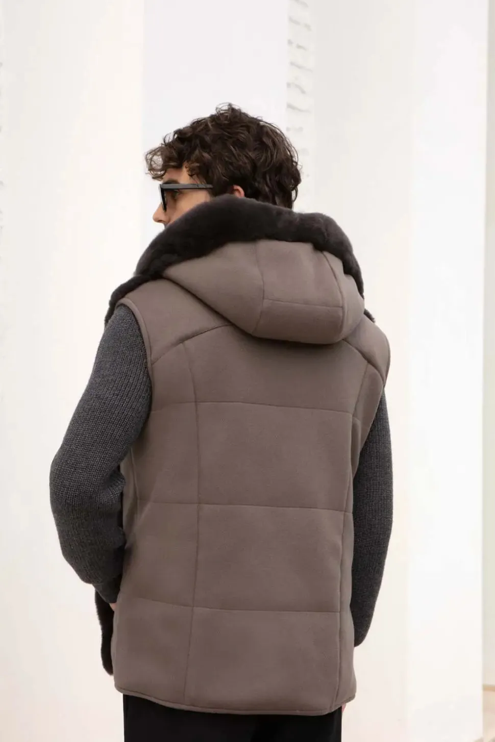 Mens mink vest with hood