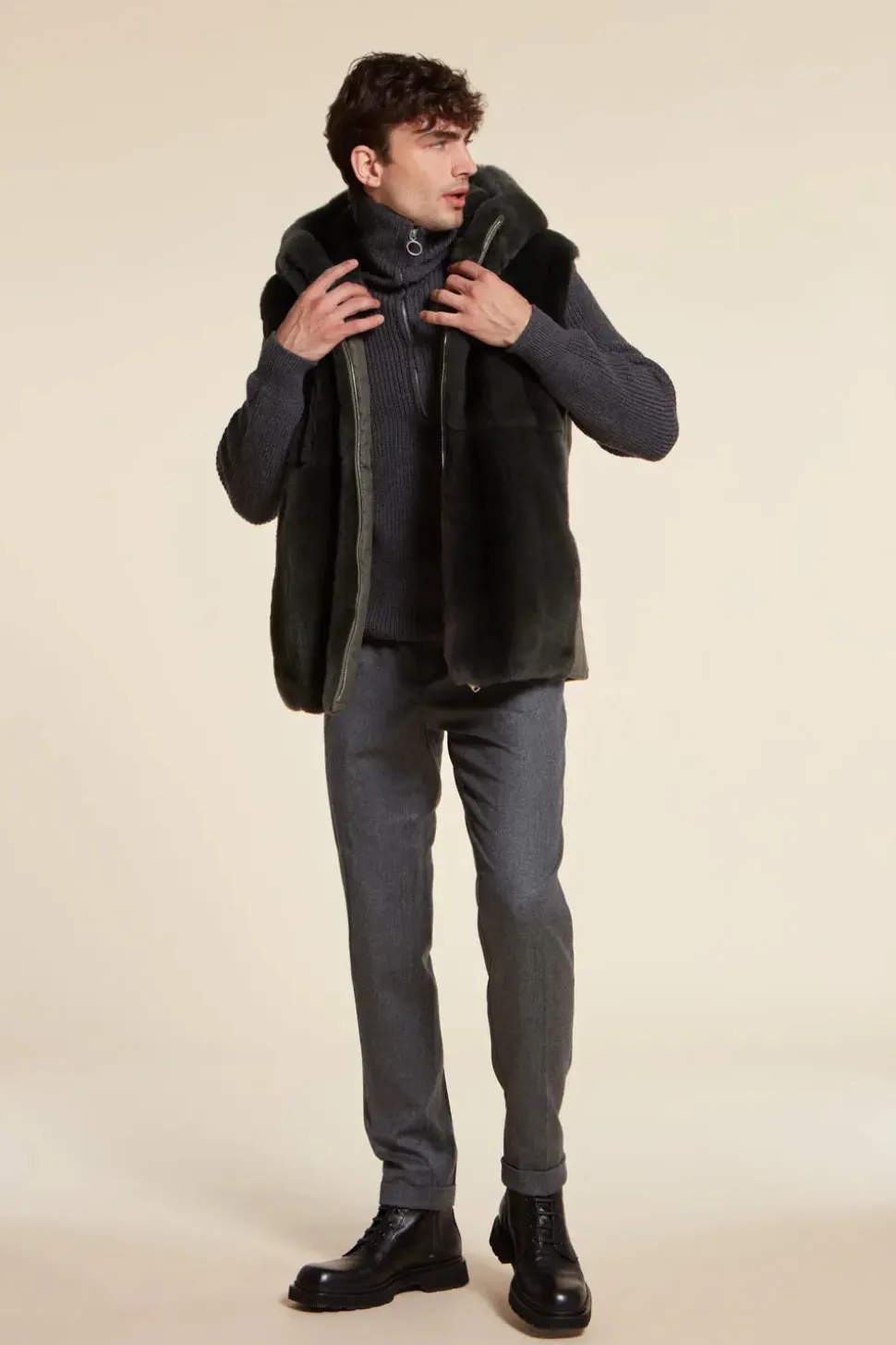 Mens mink vest with hood
