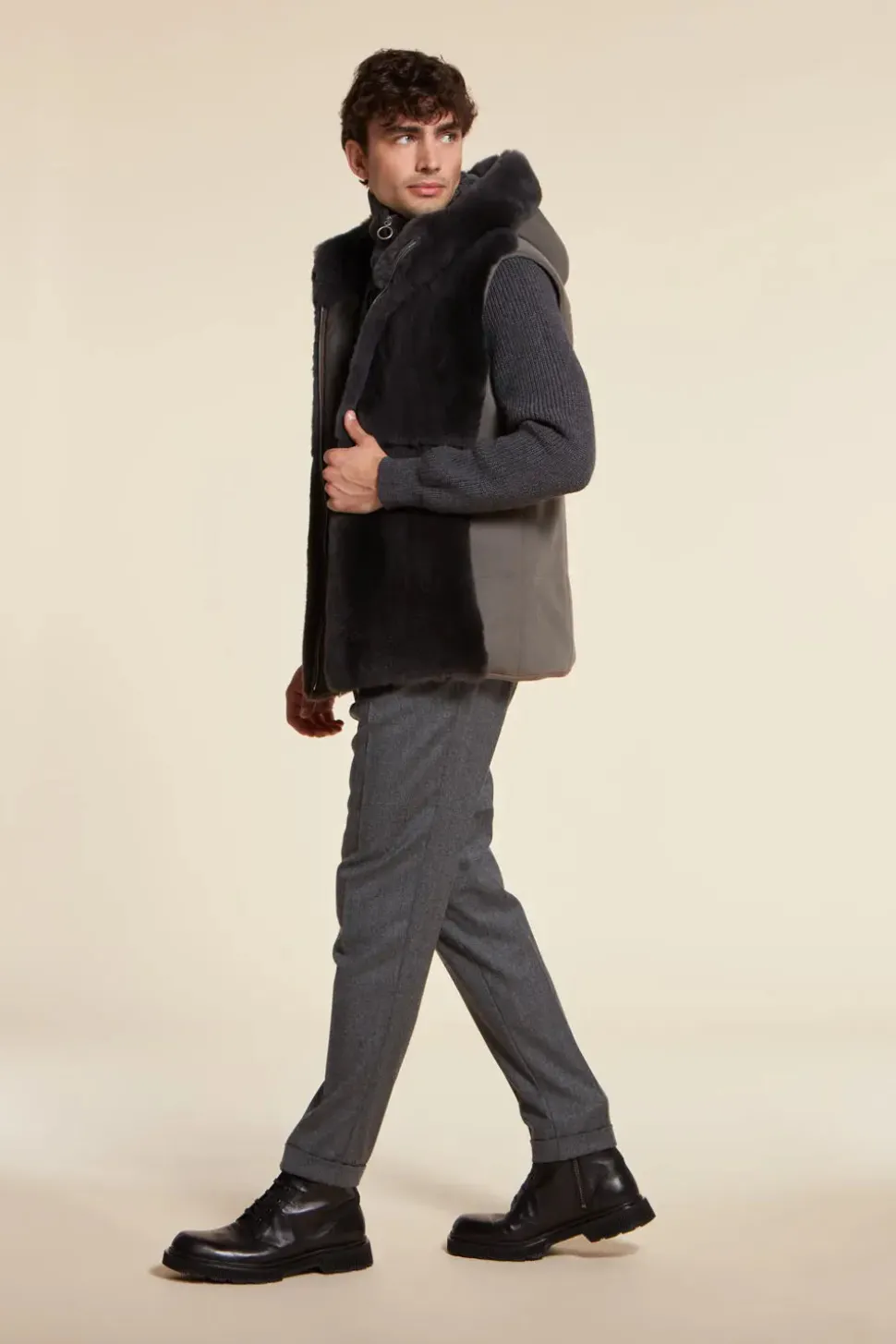 Mens mink vest with hood