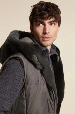 Mens mink vest with hood