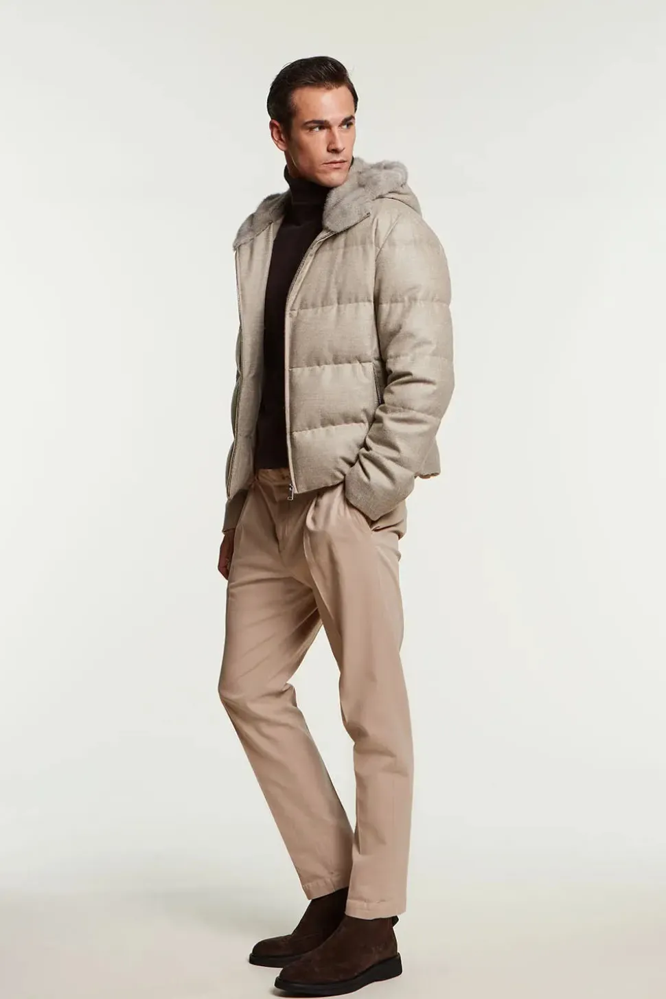 Mens puffer jacket with fur hood
