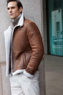 Mens shearling jacket brown