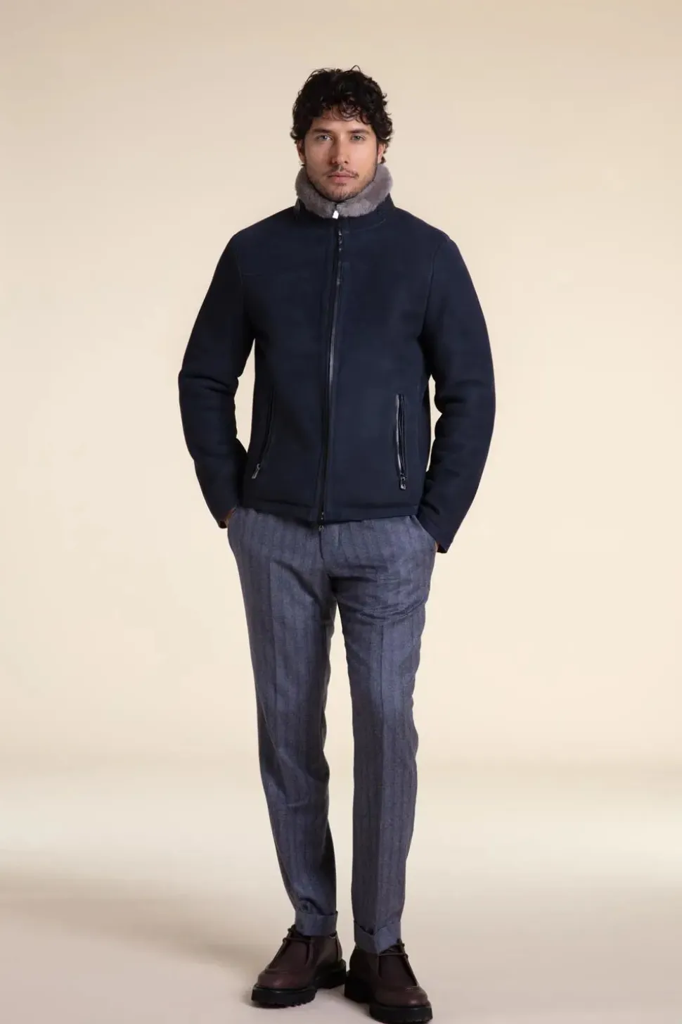 Mens suede shearling jacket