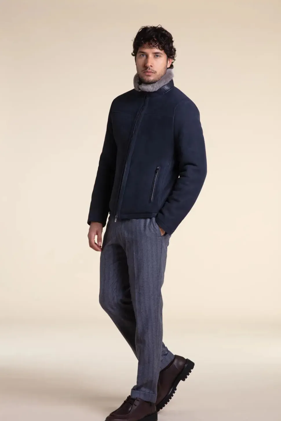Mens suede shearling jacket