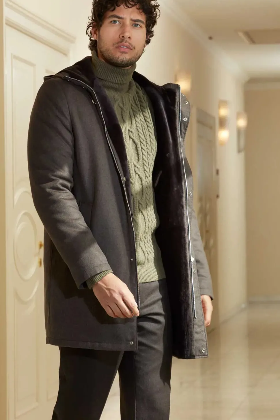 Mens winter coat with fur hood