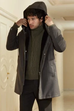 Mens winter coat with fur hood