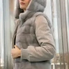 Mink bomber jacket with hood