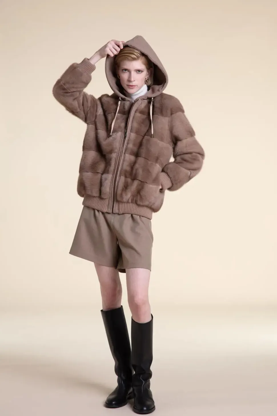 Mink jacket with cashmere hood
