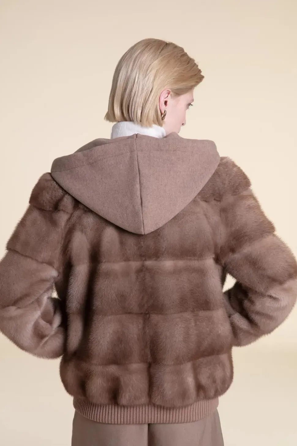 Mink jacket with cashmere hood