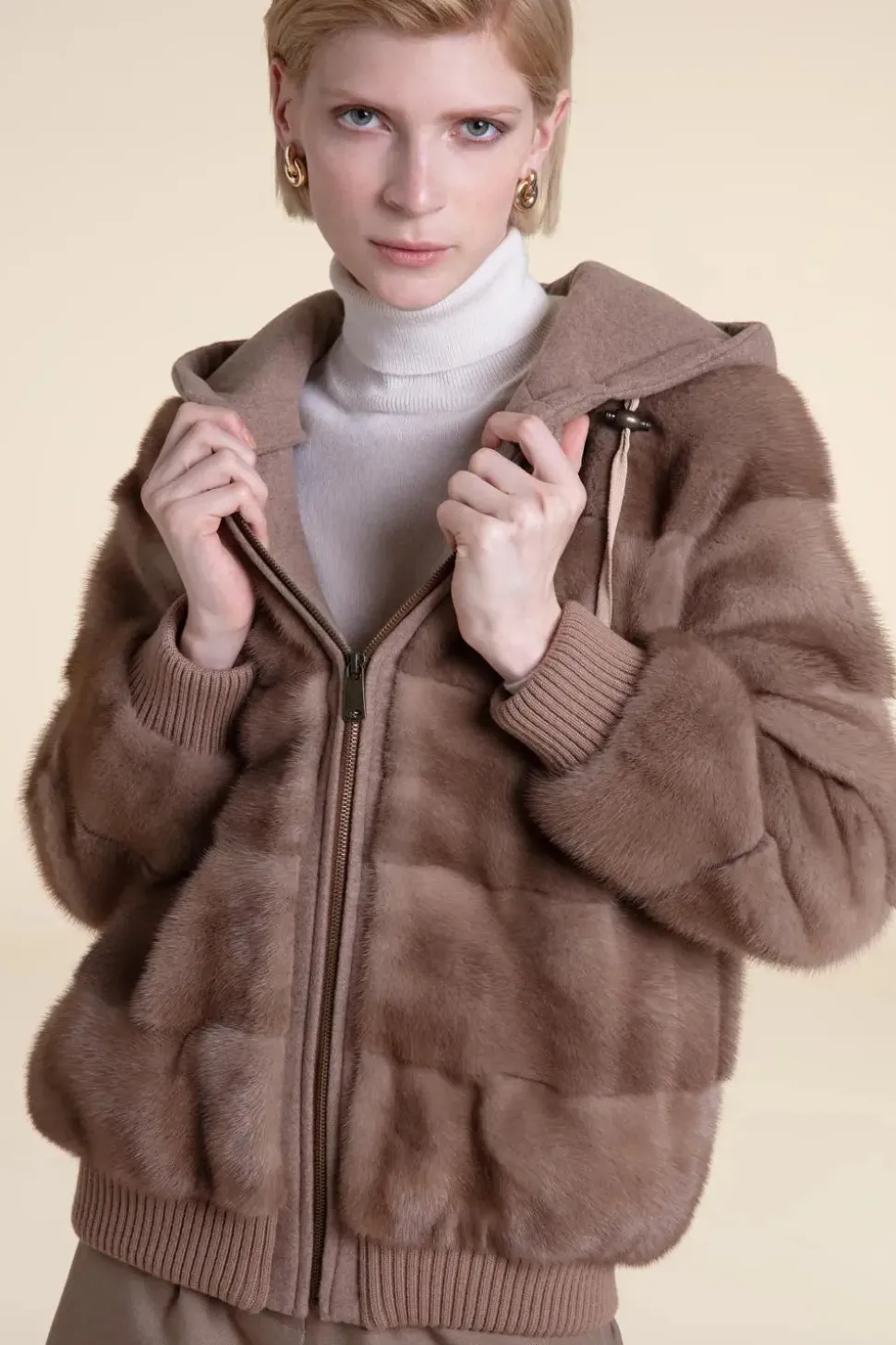 Mink jacket with cashmere hood