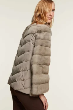 Mink jacket with textile inserts
