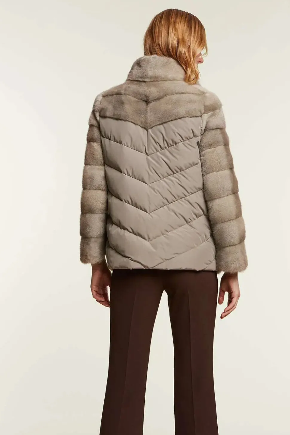 Mink jacket with textile inserts
