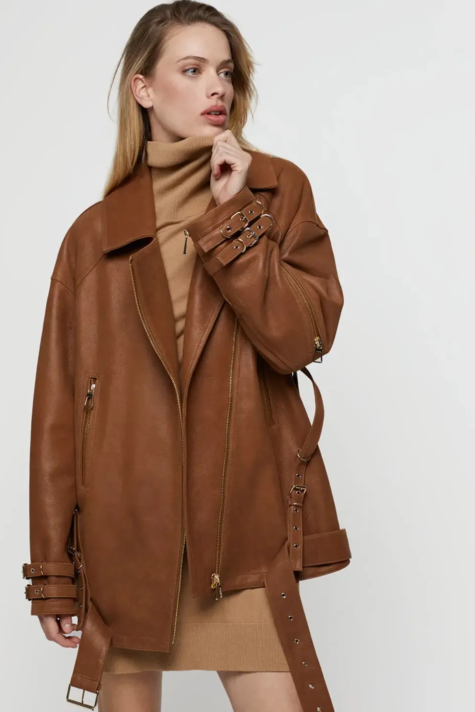 Oversize biker leather jacket