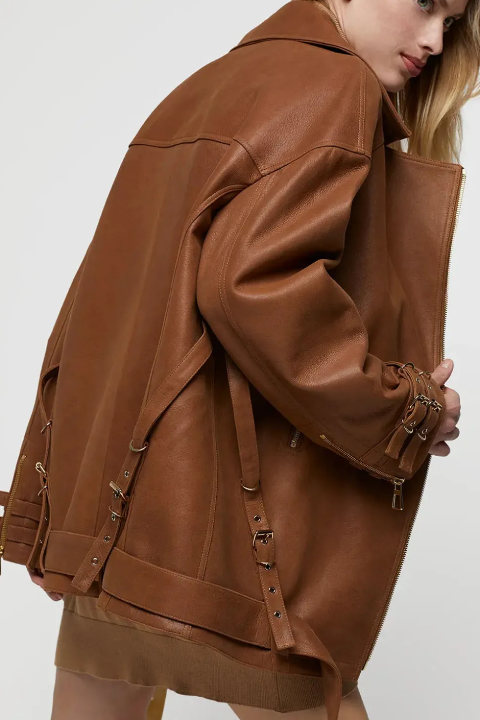 Oversize biker leather jacket