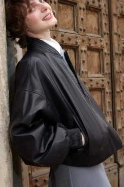 Oversized bomber leather jacket