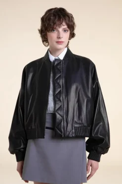 Oversized bomber leather jacket