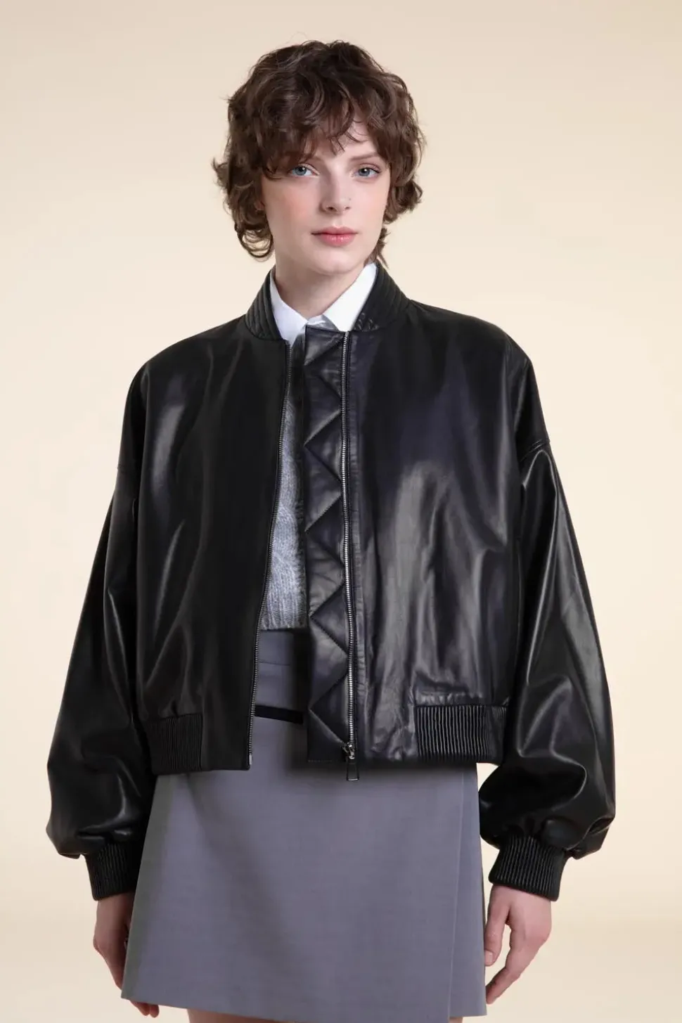 Oversized bomber leather jacket