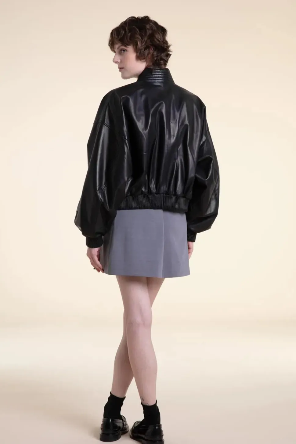Oversized bomber leather jacket