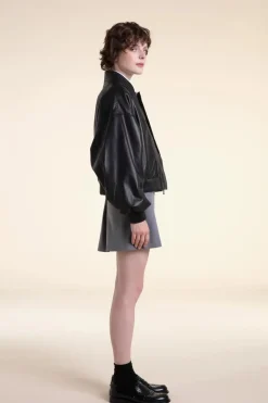 Oversized bomber leather jacket